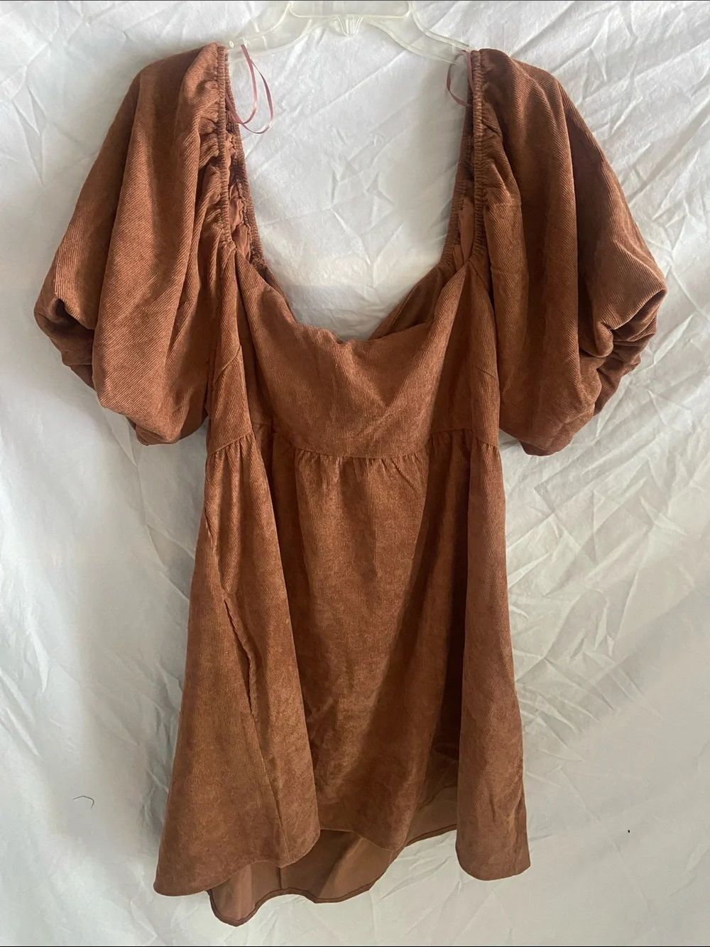 This Francesca's Collections brown corduroy puff sleeve babydoll dress 2X
